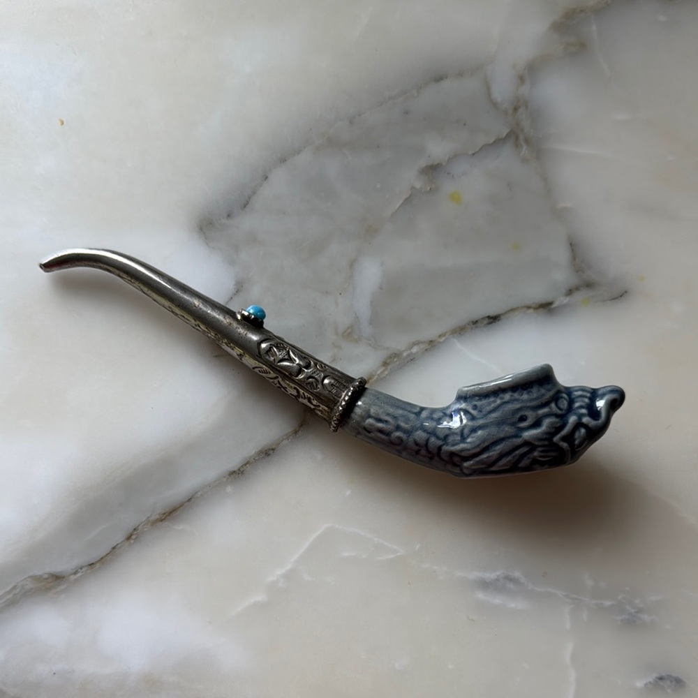 Artistic Silver and porcelain Pipe